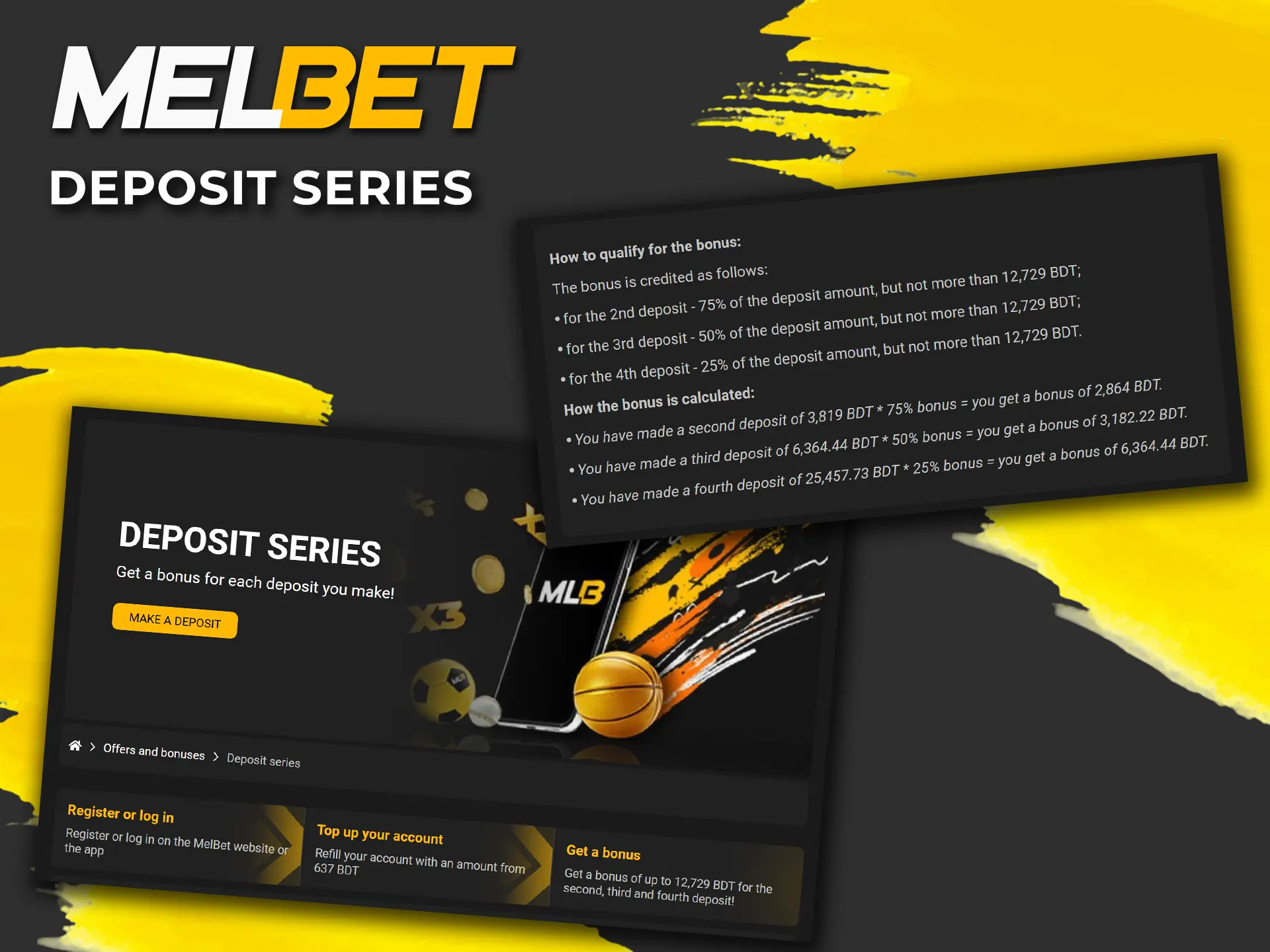 Make a deposit and activate a series of bonuses at Melbet Bangladesh.
