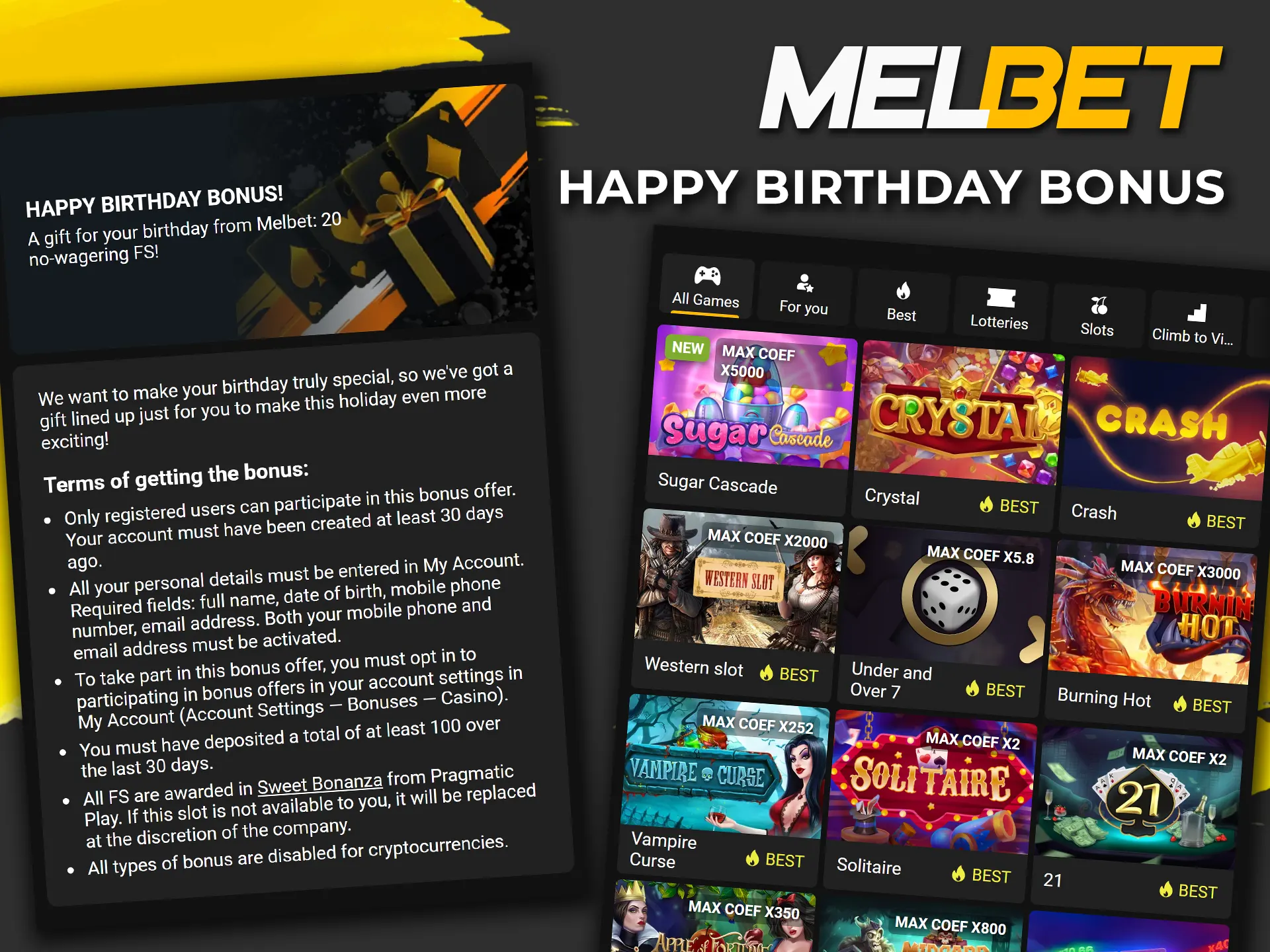 Register and receive a birthday bonus from Melbet.