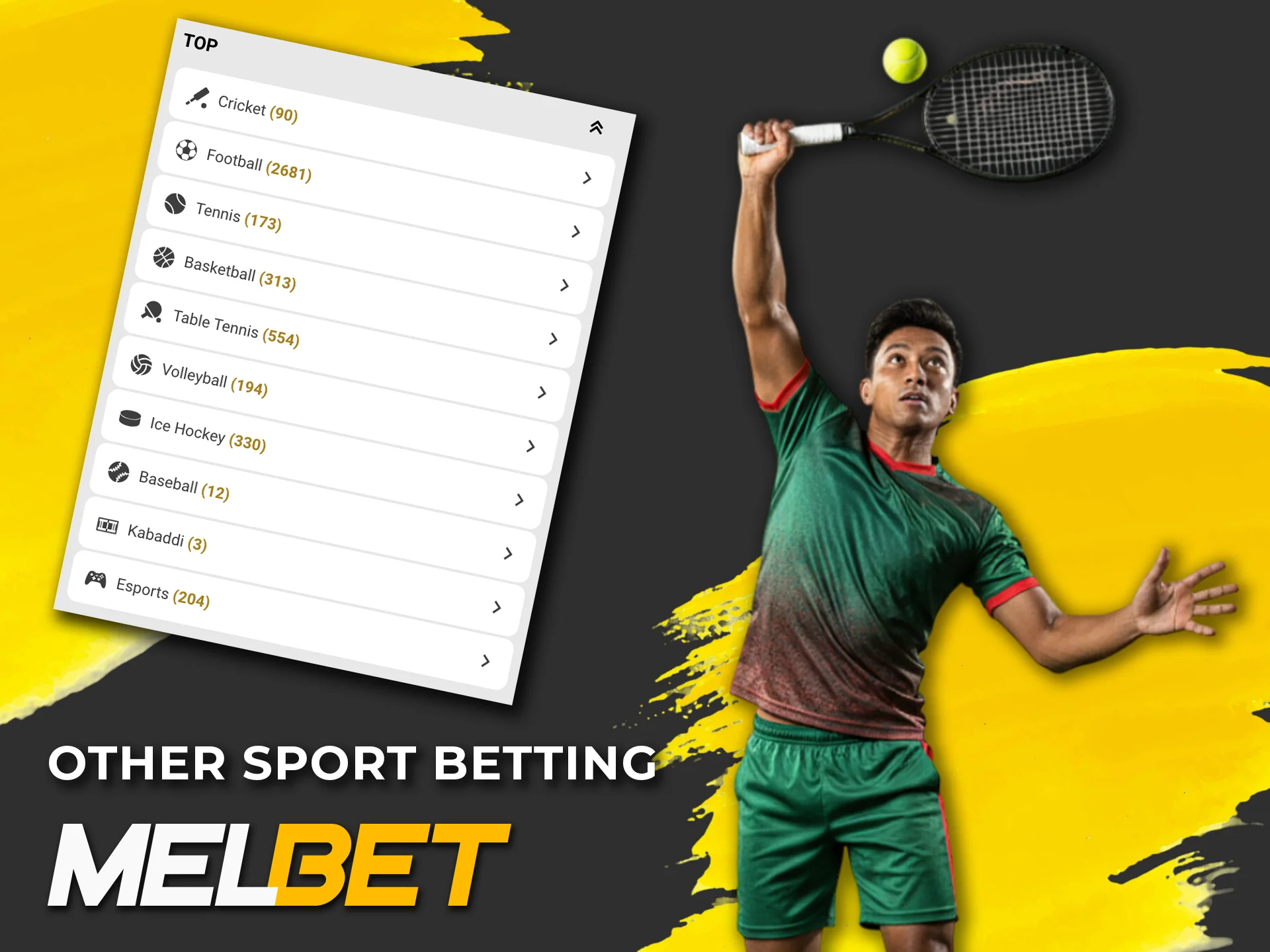 Place your bets on tennis matches on the Melbet website.