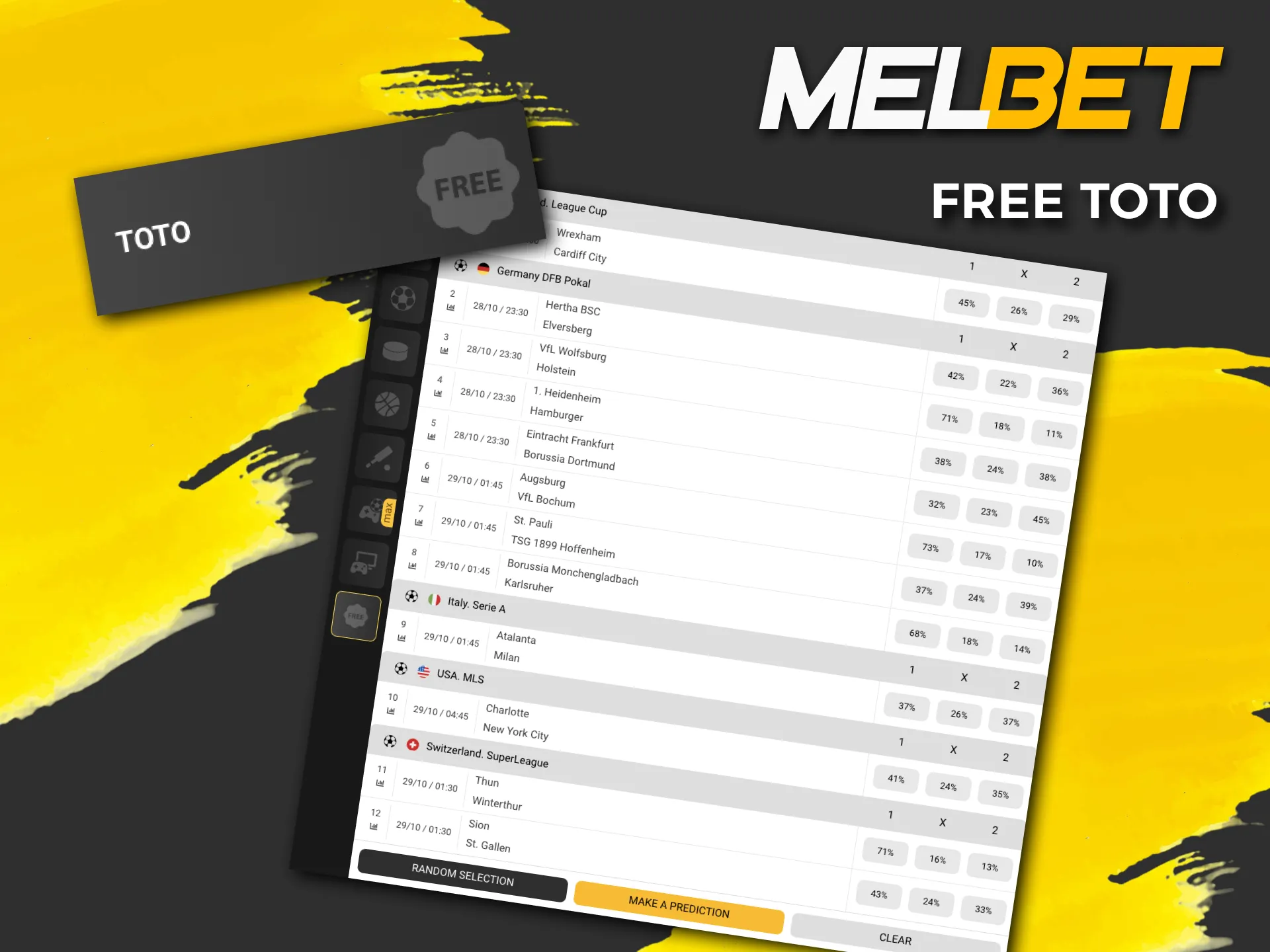 Free TOTO is an opportunity to bet for free and get bonus points from Melbet.