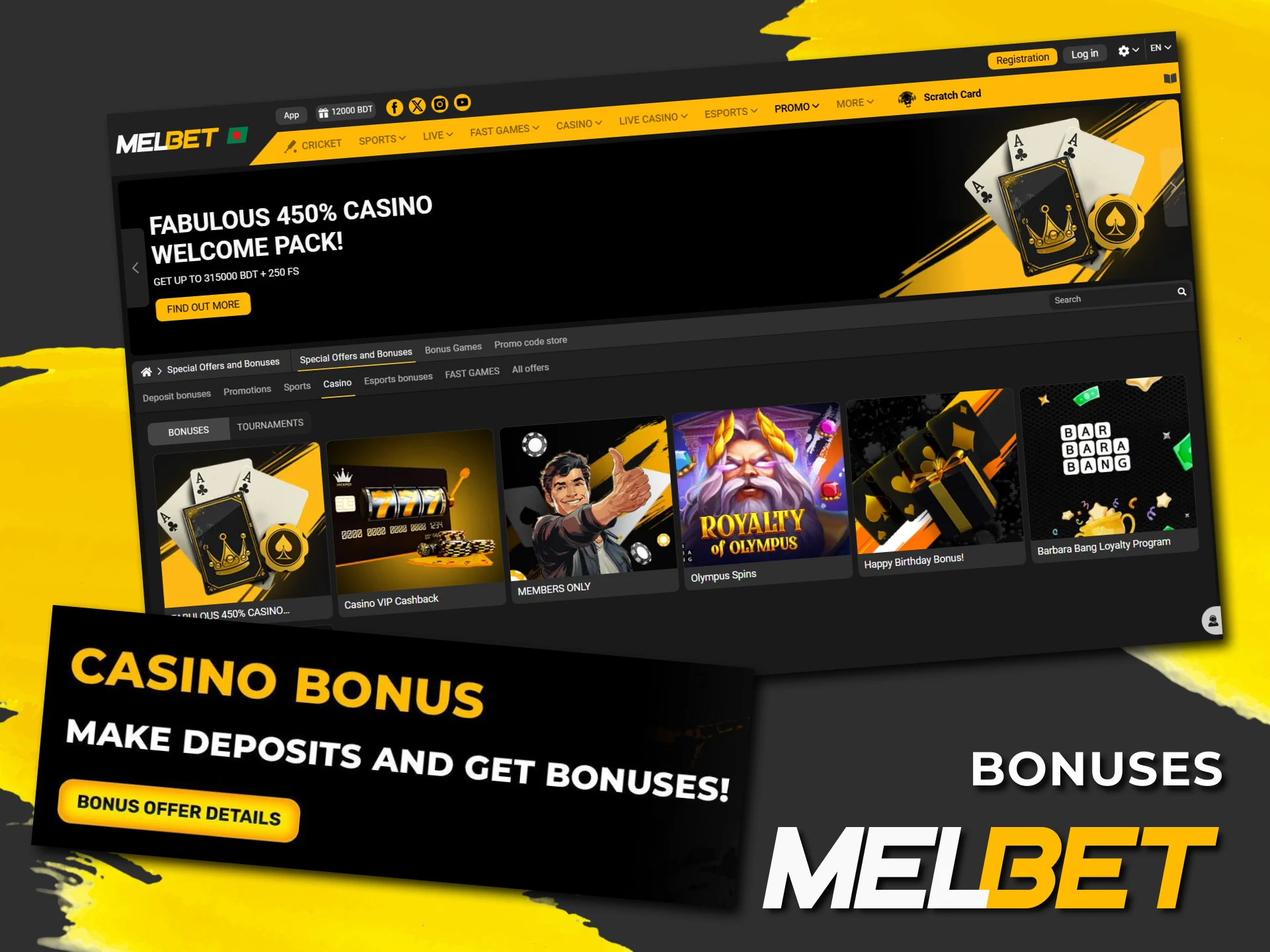 Learn about the bonuses available at the Melbet casino.