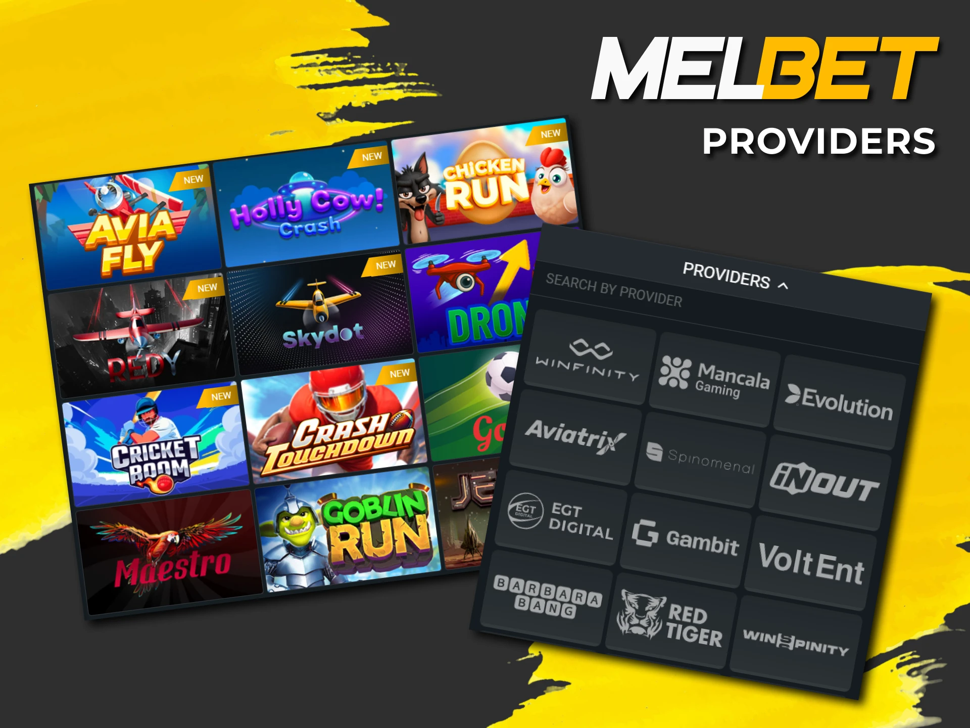 Melbet offers a wide range of crash games from various providers.