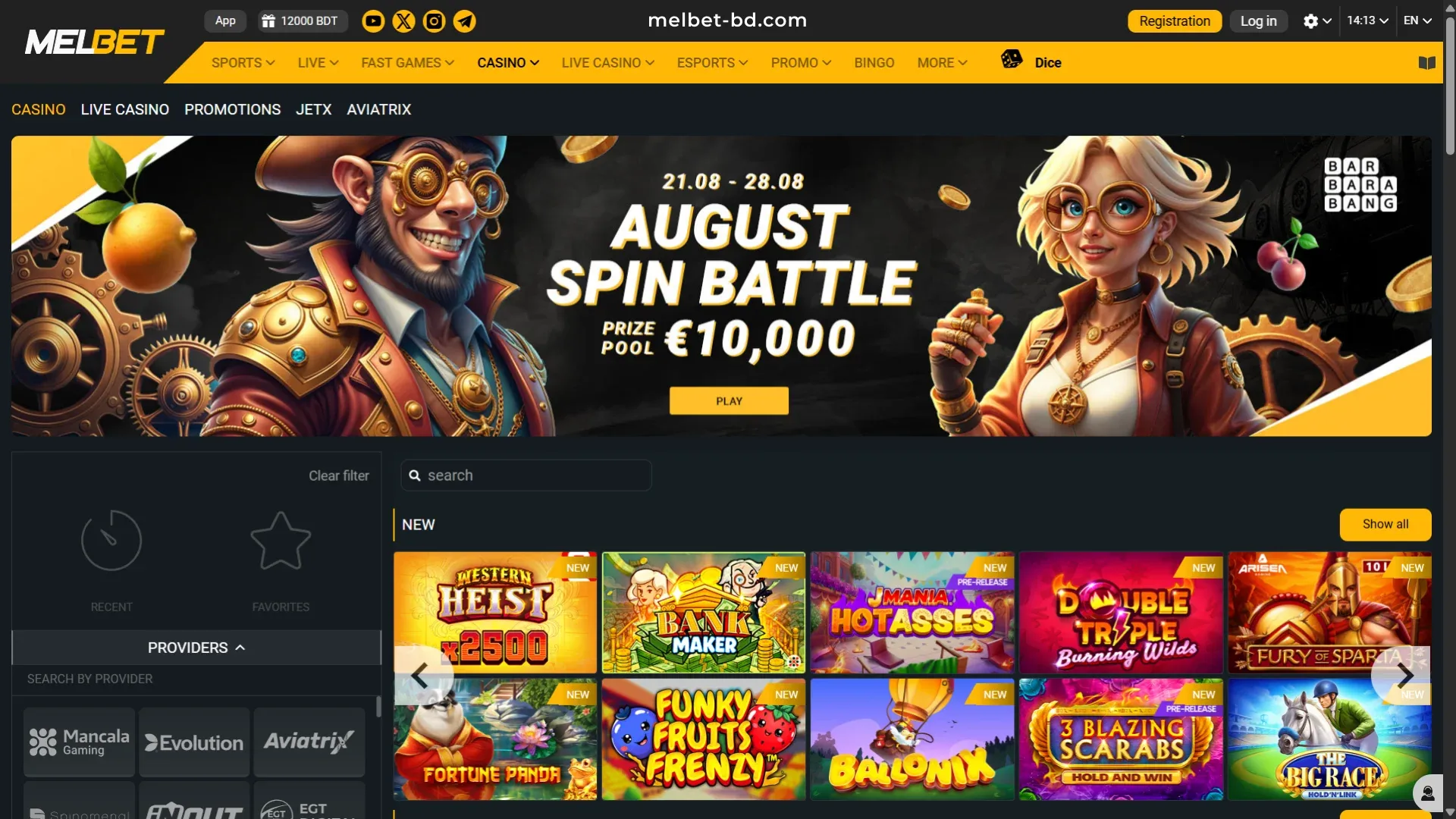 Select a game and start playing at Melbet online casino.